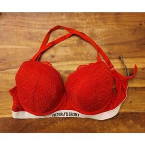Victorias Secret Bra 38D Logo Lined Demi Lace Red Underwire Multi Way Strap